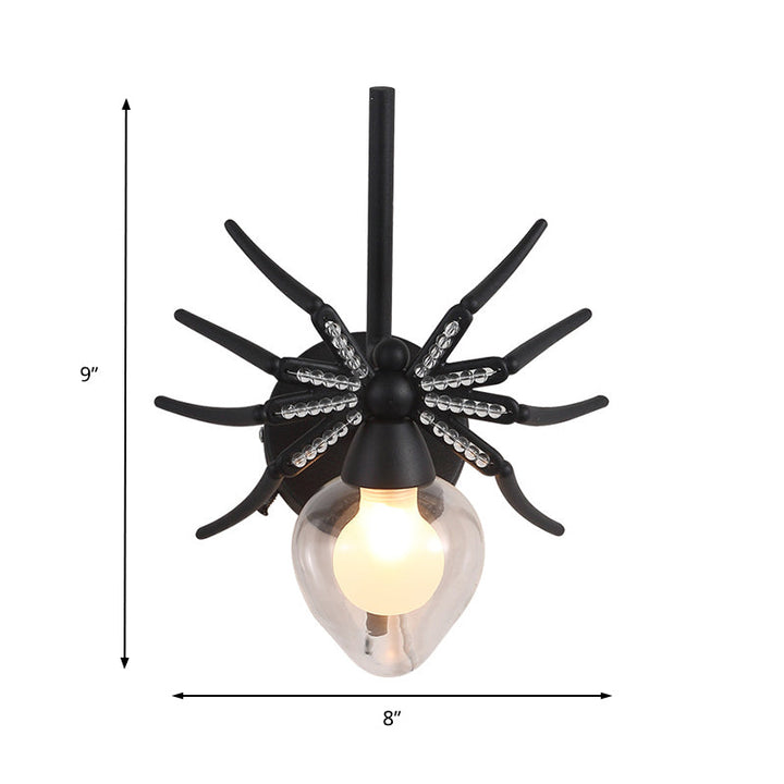 Skørter | Black Spider Wall Lamp Rustic Lodge Metal Mini Wall Light with Clear Glass Shade