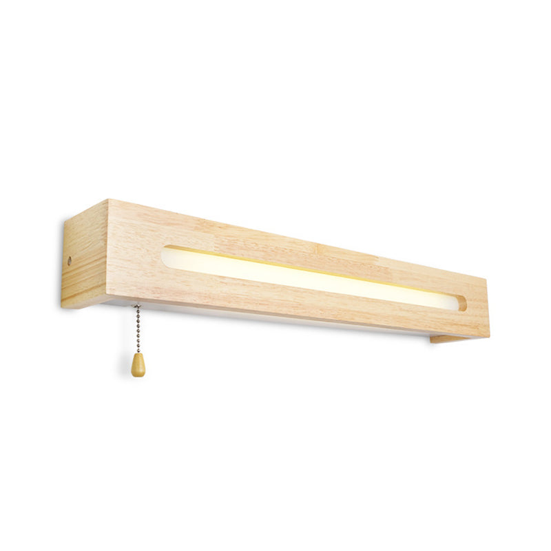 Skørter | Rectangular Vanity Lamp Modern Wooden 18"/21.5" Wide 1-Head Beige Wall Lamp with Diffuser and Pull Switch