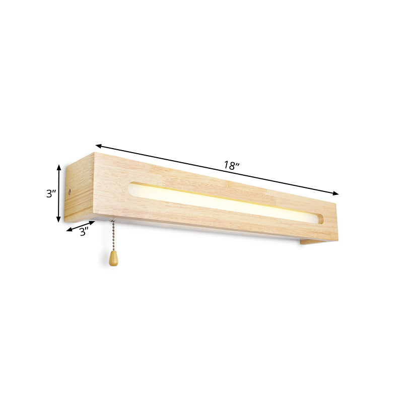 Skørter | Rectangular Vanity Lamp Modern Wooden 18"/21.5" Wide 1-Head Beige Wall Lamp with Diffuser and Pull Switch