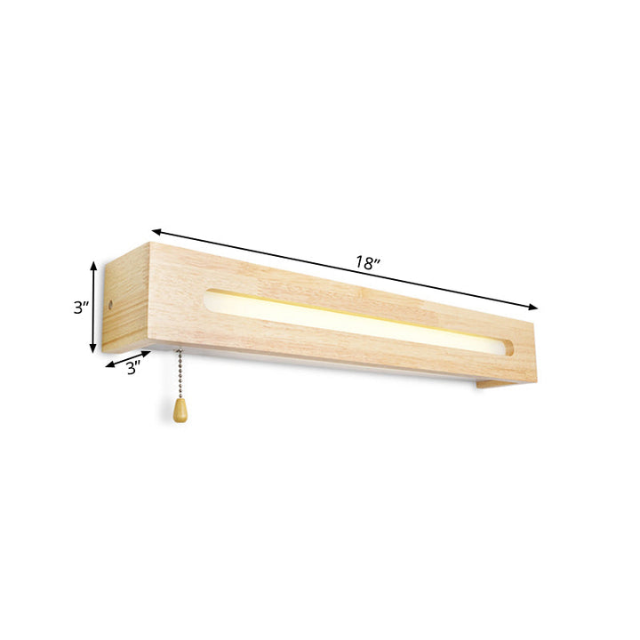 Skørter | Rectangular Vanity Lamp Modern Wooden 18"/21.5" Wide 1-Head Beige Wall Lamp with Diffuser and Pull Switch