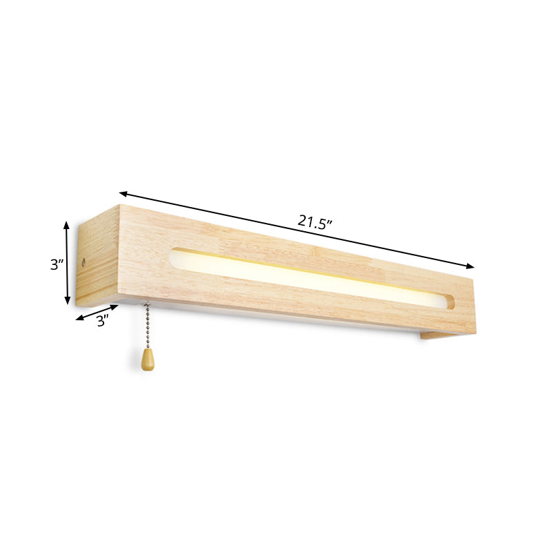 Skørter | Rectangular Vanity Lamp Modern Wooden 18"/21.5" Wide 1-Head Beige Wall Lamp with Diffuser and Pull Switch