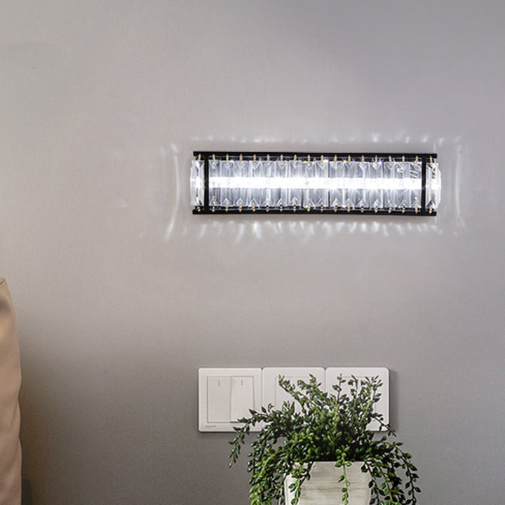 Lisslune | Crystal Rectangular Wall Light Modern LED Nightstand Wall-Mounted Lighting in Black