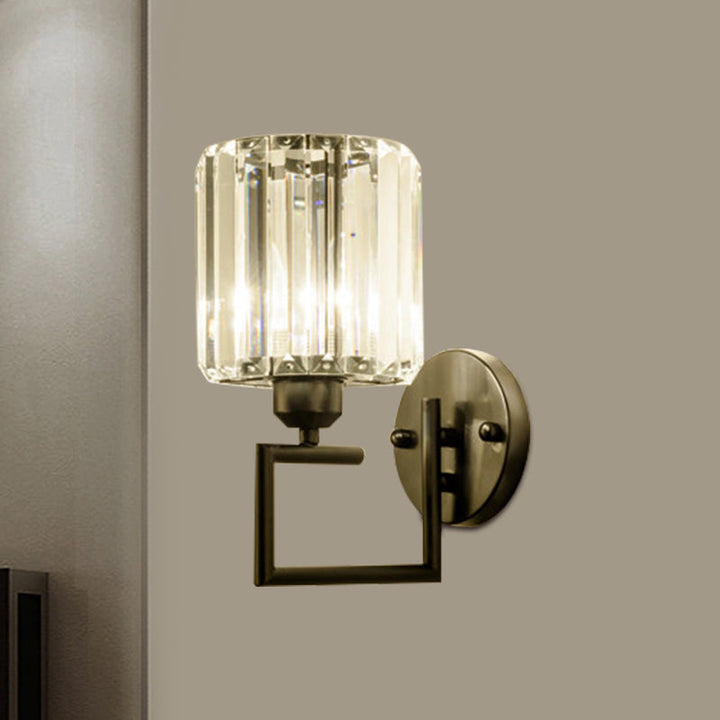 Lisslune | 1 Head Cylinder Wall Mounted Lamp Contemporary Black Design Rectangular Cut Crystal Wall Light