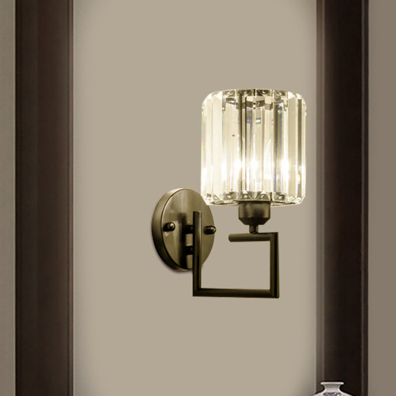 Lisslune | 1 Head Cylinder Wall Mounted Lamp Contemporary Black Design Rectangular Cut Crystal Wall Light