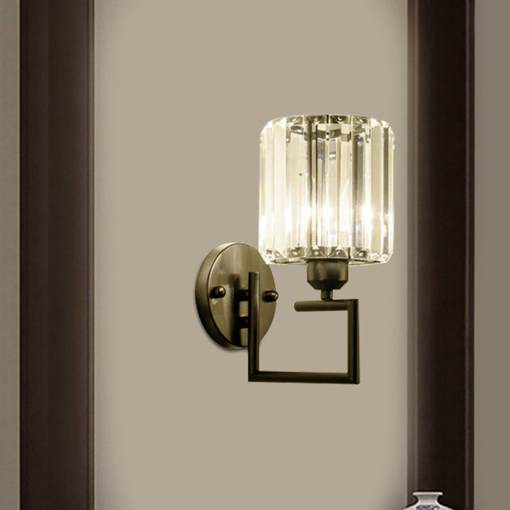 Lisslune | 1 Head Cylinder Wall Mounted Lamp Contemporary Black Design Rectangular Cut Crystal Wall Light