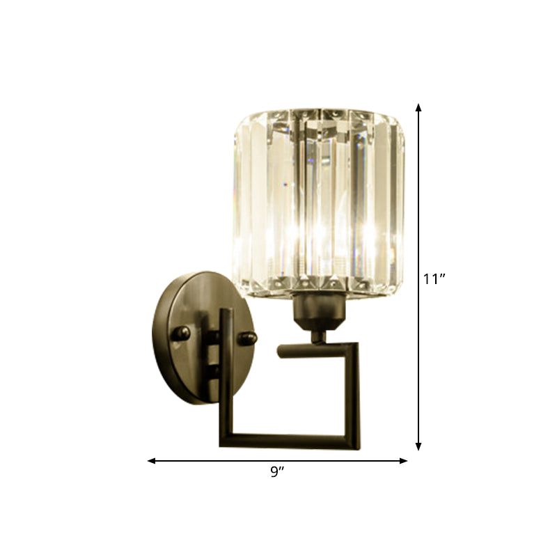 Lisslune | 1 Head Cylinder Wall Mounted Lamp Contemporary Black Design Rectangular Cut Crystal Wall Light