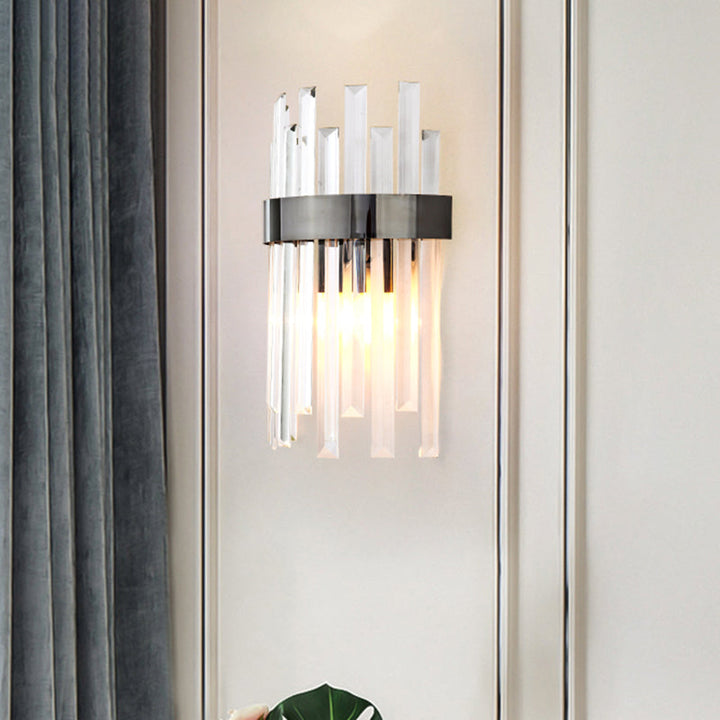 Lisslune | 1 Head Wall Sconce Lighting with Icicle Crystal Contemporary Dining Room Wall Lamp in Black