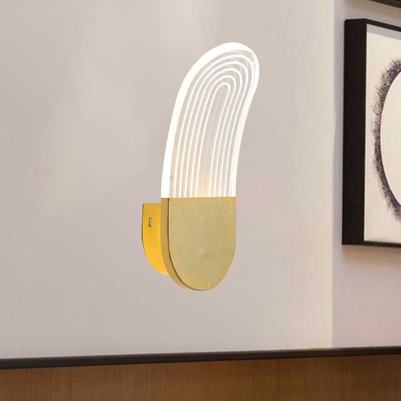 Lisslune | Acrylic Curved Oval Wall Sconce Light Contemporary Black/Gold LED Wall Lighting Fixture for Bedside