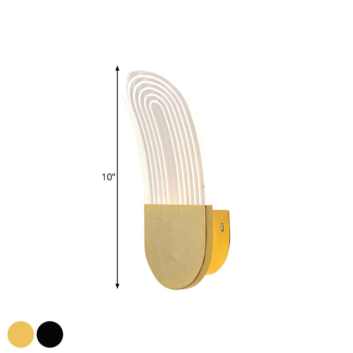 Lisslune | Acrylic Curved Oval Wall Sconce Light Contemporary Black/Gold LED Wall Lighting Fixture for Bedside