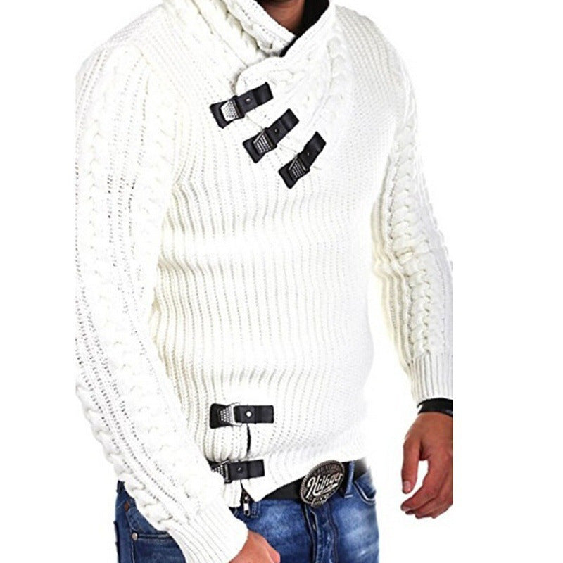 Men's chunky knit sweater with flexible collar and decorative closures Lisslune