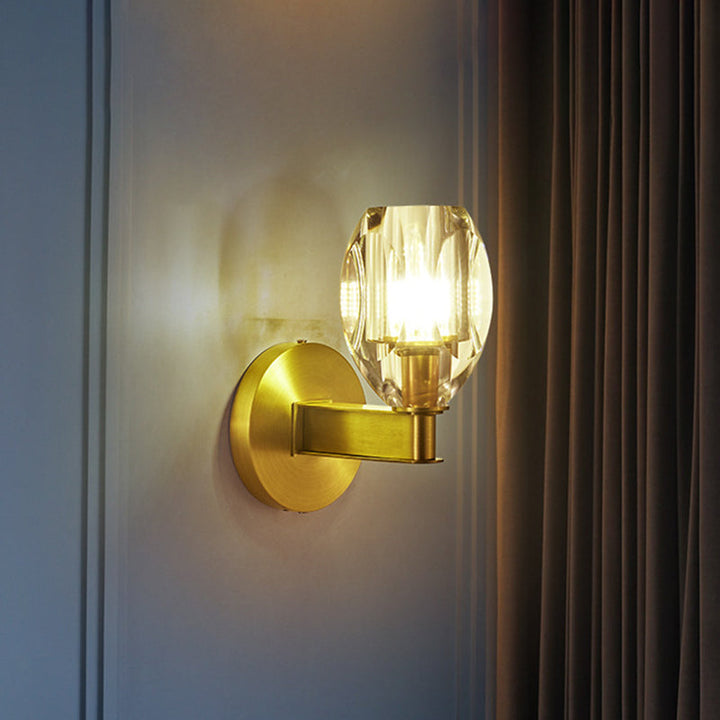 Lisslune | Contemporary Oval Ball Wall Lamp 1 Bulb Clear Crystal Wall Mounted Lighting in Gold