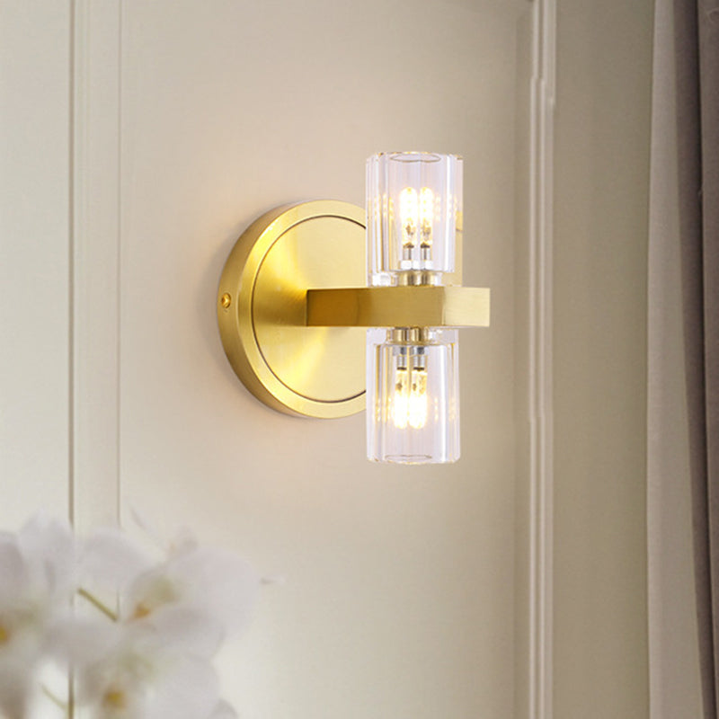 Lisslune | Translucent Crystal Blocks Cylindrical Wall Light Modern 2 Heads Living Room Wall Lamp in Gold