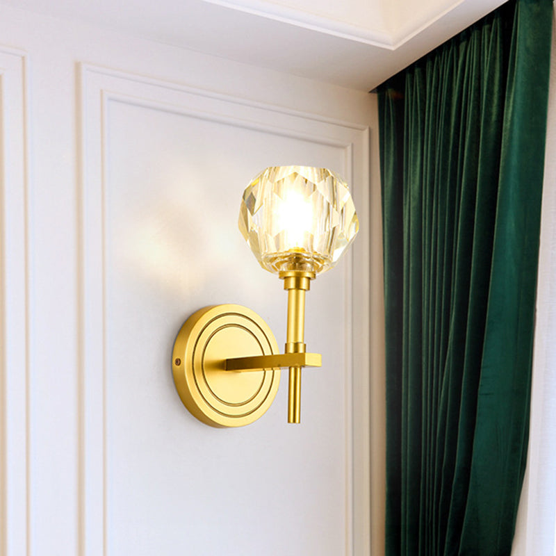 Lisslune | Clear faceted glass gold wall light globe 1/2 bulb contemporary wall lighting idea