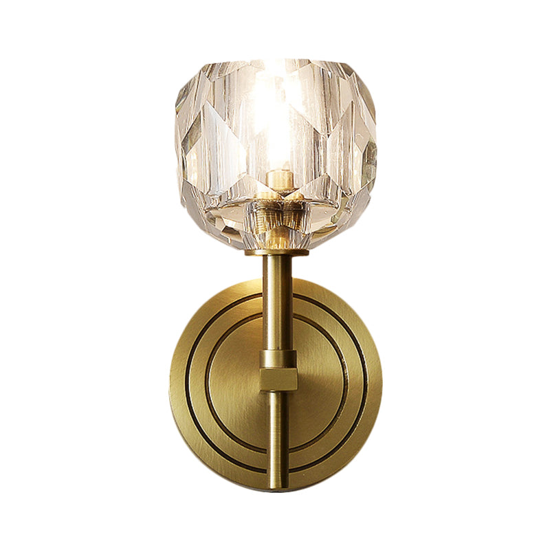Lisslune | Clear faceted glass gold wall light globe 1/2 bulb contemporary wall lighting idea