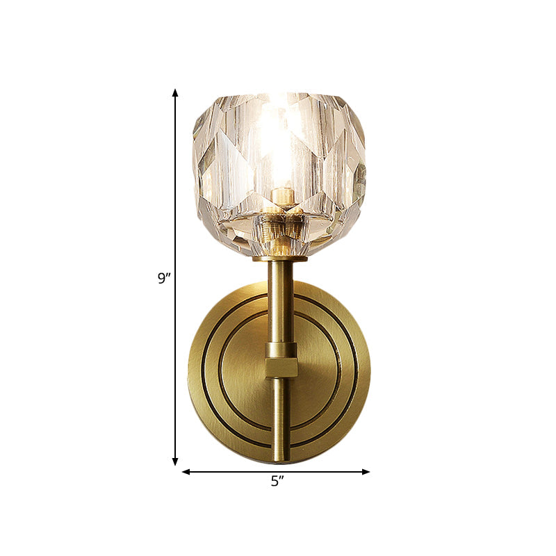 Lisslune | Clear faceted glass gold wall light globe 1/2 bulb contemporary wall lighting idea