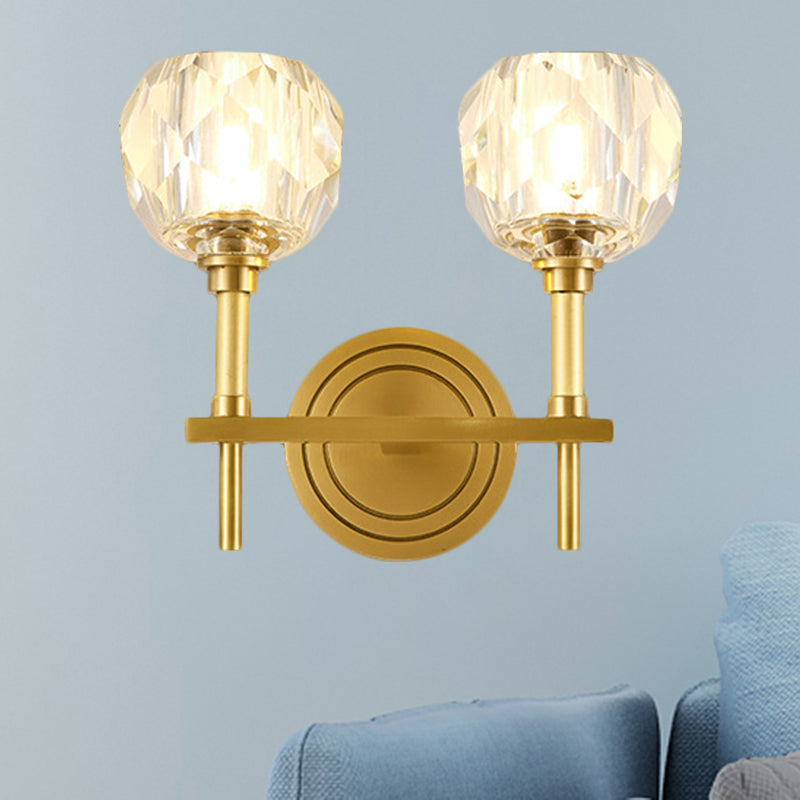 Lisslune | Clear faceted glass gold wall light globe 1/2 bulb contemporary wall lighting idea