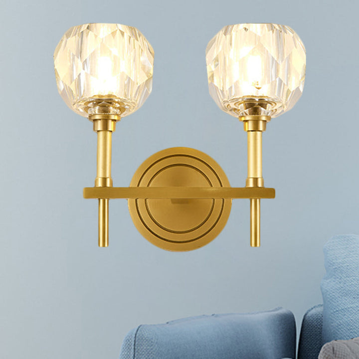 Lisslune | Clear faceted glass gold wall light globe 1/2 bulb contemporary wall lighting idea