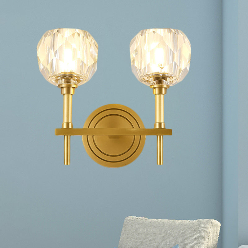 Lisslune | Clear faceted glass gold wall light globe 1/2 bulb contemporary wall lighting idea