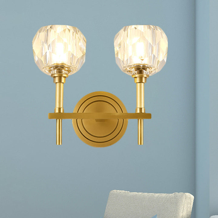 Lisslune | Clear faceted glass gold wall light globe 1/2 bulb contemporary wall lighting idea