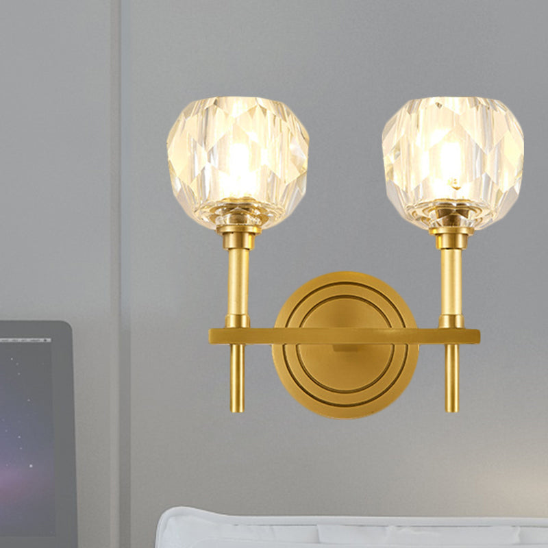 Lisslune | Clear faceted glass gold wall light globe 1/2 bulb contemporary wall lighting idea