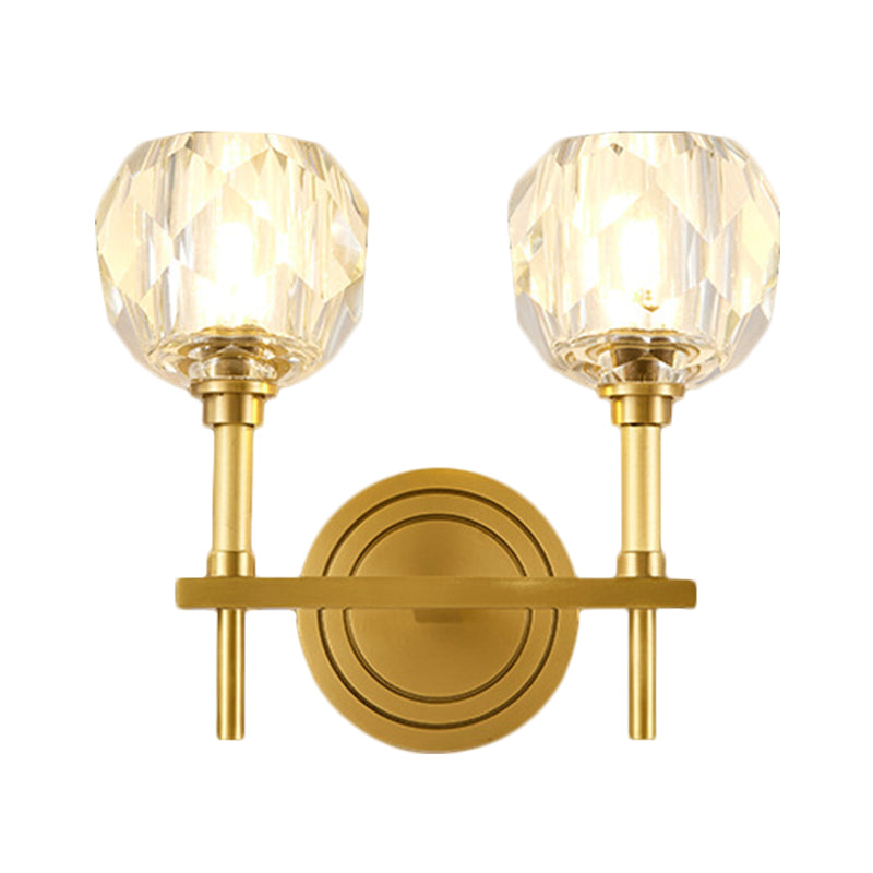 Lisslune | Clear faceted glass gold wall light globe 1/2 bulb contemporary wall lighting idea