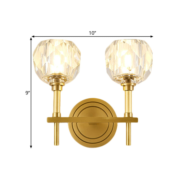 Lisslune | Clear faceted glass gold wall light globe 1/2 bulb contemporary wall lighting idea