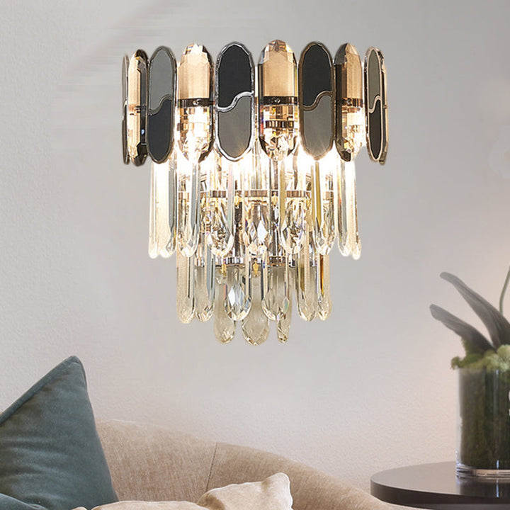 Lisslune | 2 Head Flush Wall Lamp contemporary conical clear crystal wall lamp with black and taupe ornaments