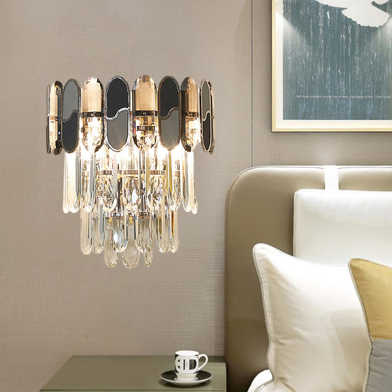Lisslune | 2 Head Flush Wall Lamp contemporary conical clear crystal wall lamp with black and taupe ornaments