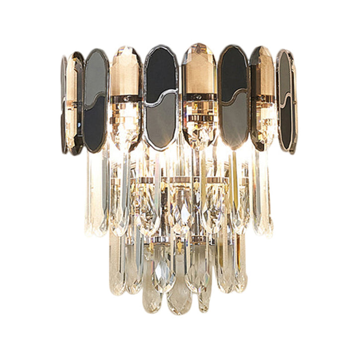 Lisslune | 2 Head Flush Wall Lamp contemporary conical clear crystal wall lamp with black and taupe ornaments