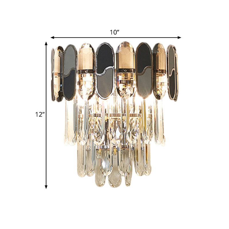 Lisslune | 2 Head Flush Wall Lamp contemporary conical clear crystal wall lamp with black and taupe ornaments