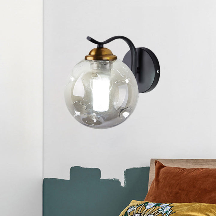 Lisslune | Modernist Bubbly Wall Light Amber/Smoky Grey Glass 1/2-Bulb Salon Wall Mounted Light in Black/Gold