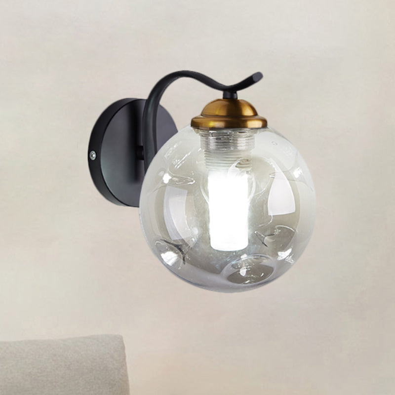 Lisslune | Modernist Bubbly Wall Light Amber/Smoky Grey Glass 1/2-Bulb Salon Wall Mounted Light in Black/Gold