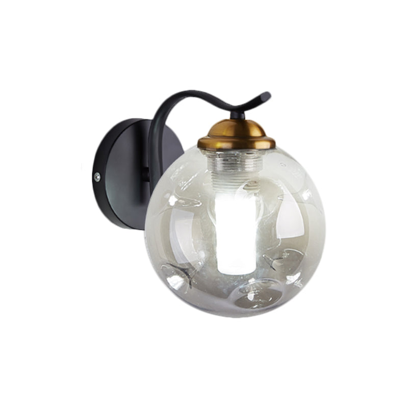 Lisslune | Modernist Bubbly Wall Light Amber/Smoky Grey Glass 1/2-Bulb Salon Wall Mounted Light in Black/Gold