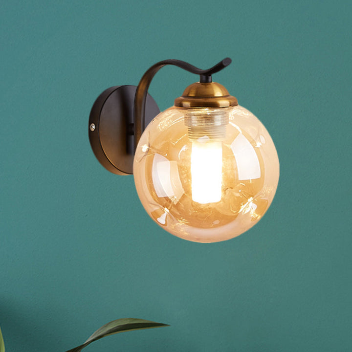 Lisslune | Modernist Bubbly Wall Light Amber/Smoky Grey Glass 1/2-Bulb Salon Wall Mounted Light in Black/Gold