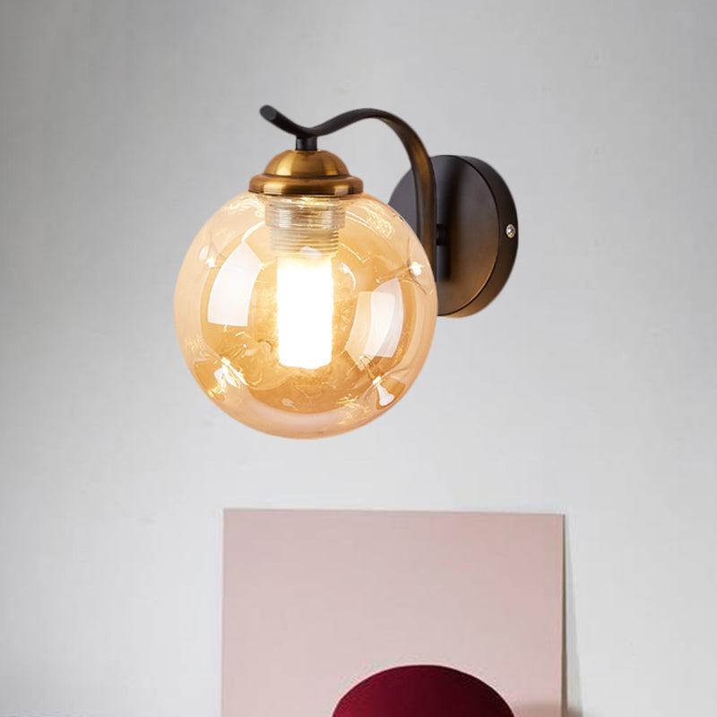 Lisslune | Modernist Bubbly Wall Light Amber/Smoky Grey Glass 1/2-Bulb Salon Wall Mounted Light in Black/Gold