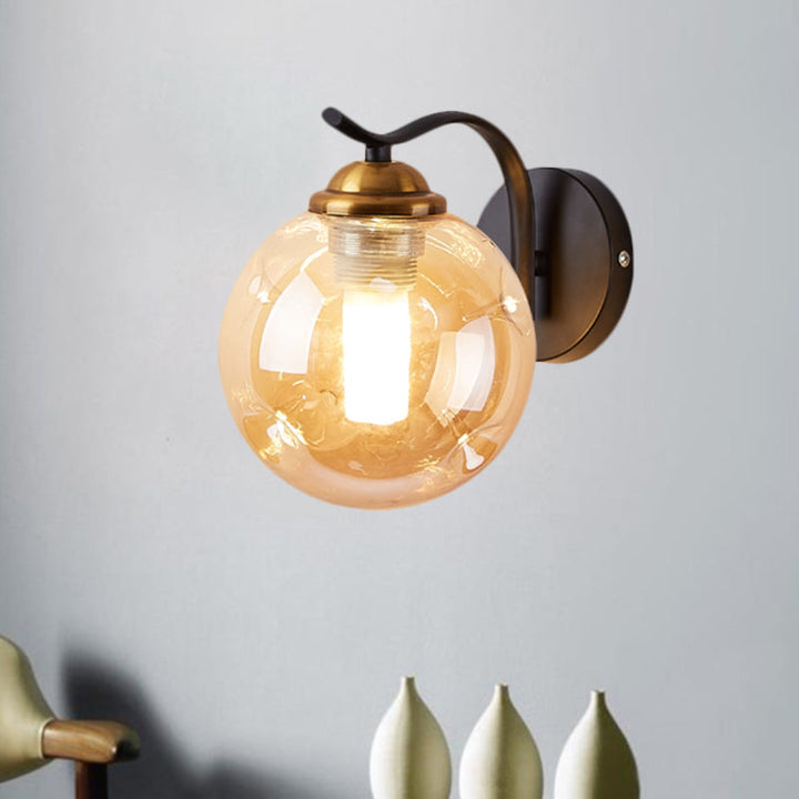 Lisslune | Modernist Bubbly Wall Light Amber/Smoky Grey Glass 1/2-Bulb Salon Wall Mounted Light in Black/Gold