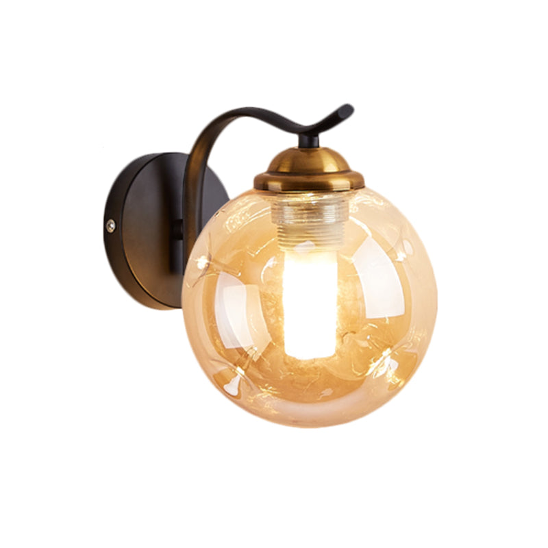 Lisslune | Modernist Bubbly Wall Light Amber/Smoky Grey Glass 1/2-Bulb Salon Wall Mounted Light in Black/Gold