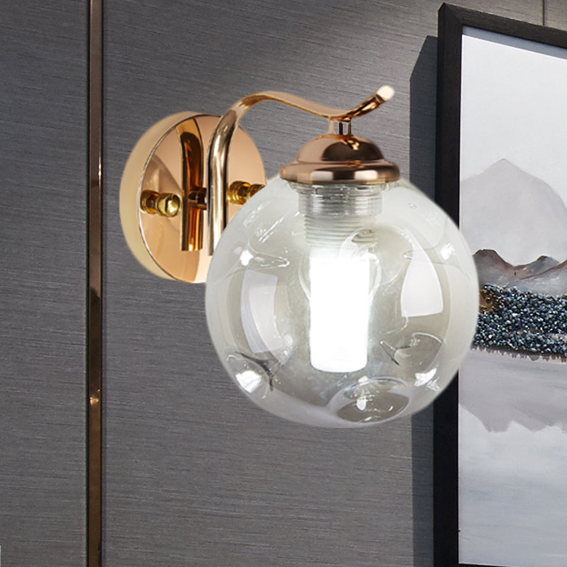 Lisslune | Modernist Bubbly Wall Light Amber/Smoky Grey Glass 1/2-Bulb Salon Wall Mounted Light in Black/Gold
