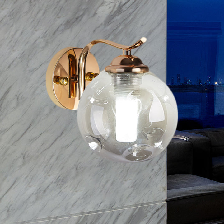 Lisslune | Modernist Bubbly Wall Light Amber/Smoky Grey Glass 1/2-Bulb Salon Wall Mounted Light in Black/Gold
