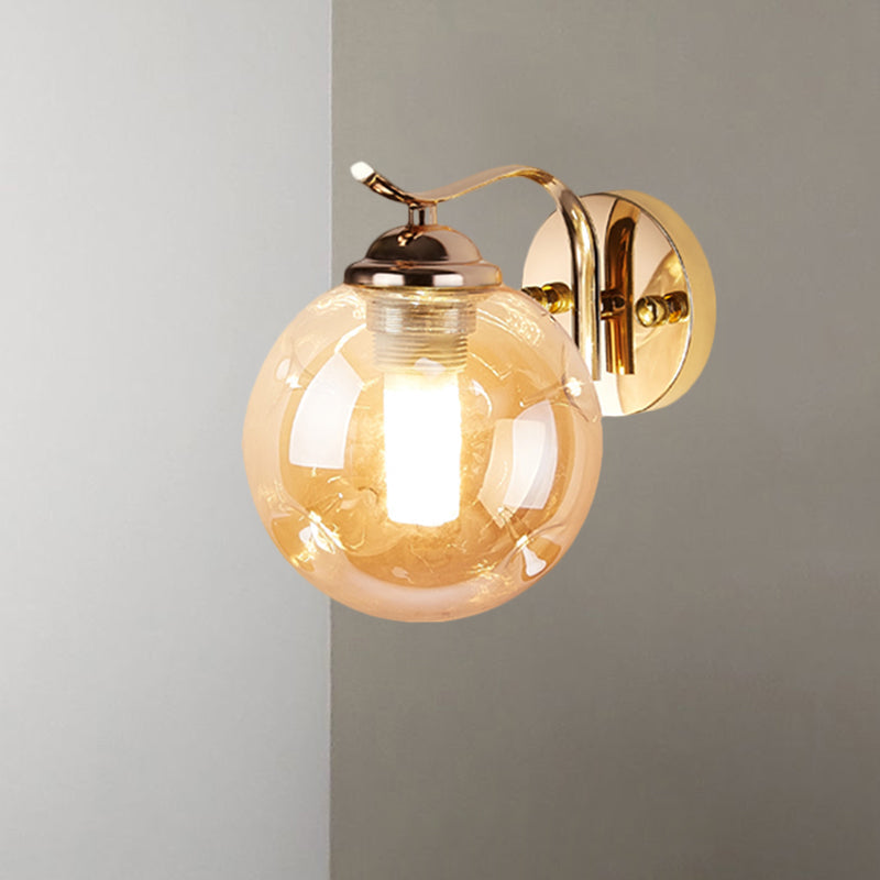 Lisslune | Modernist Bubbly Wall Light Amber/Smoky Grey Glass 1/2-Bulb Salon Wall Mounted Light in Black/Gold