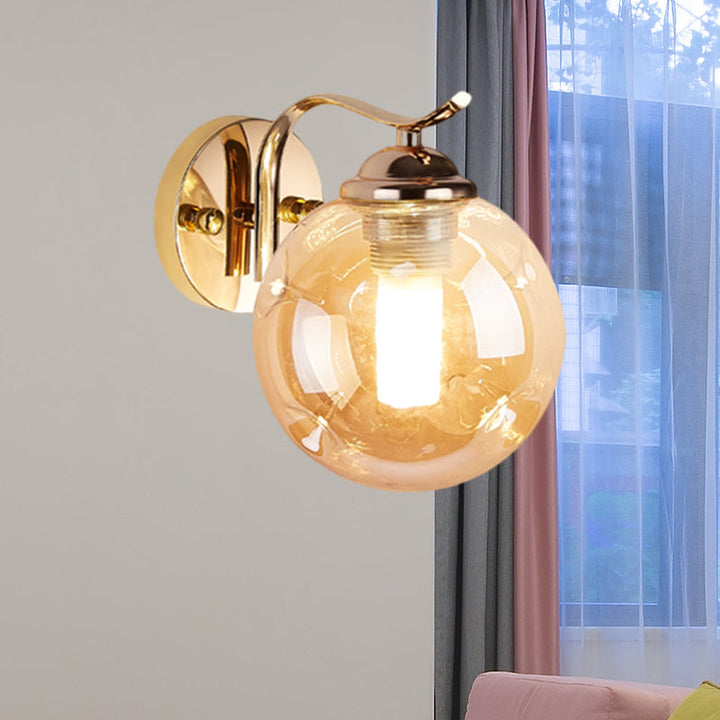 Lisslune | Modernist Bubbly Wall Light Amber/Smoky Grey Glass 1/2-Bulb Salon Wall Mounted Light in Black/Gold