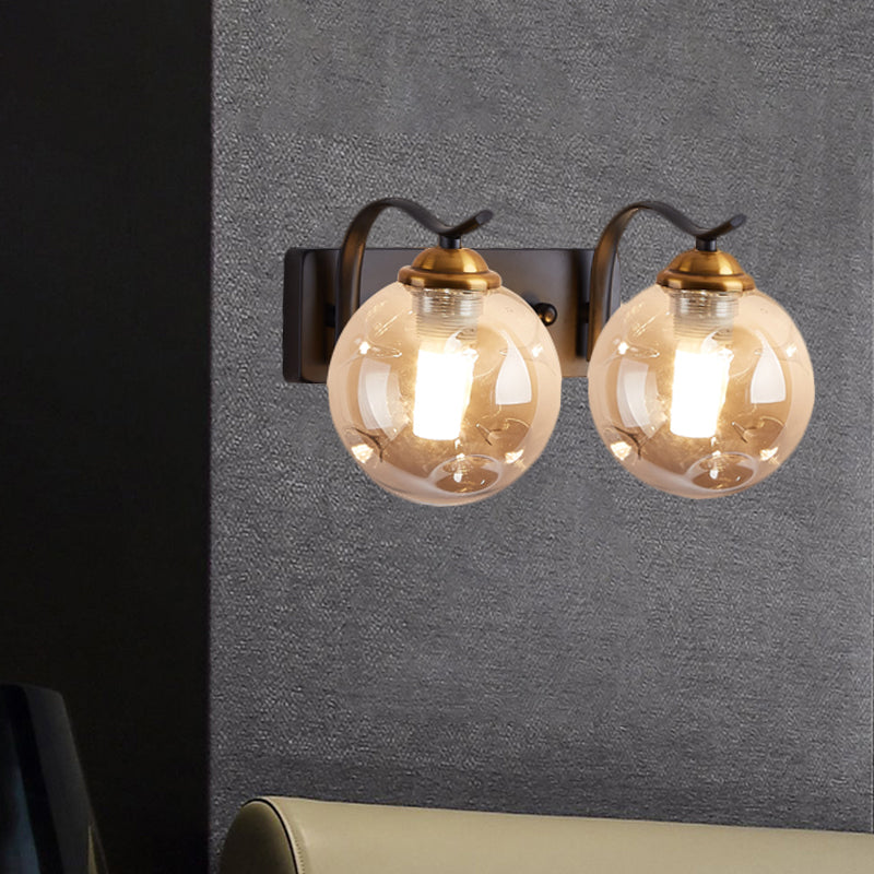 Lisslune | Modernist Bubbly Wall Light Amber/Smoky Grey Glass 1/2-Bulb Salon Wall Mounted Light in Black/Gold