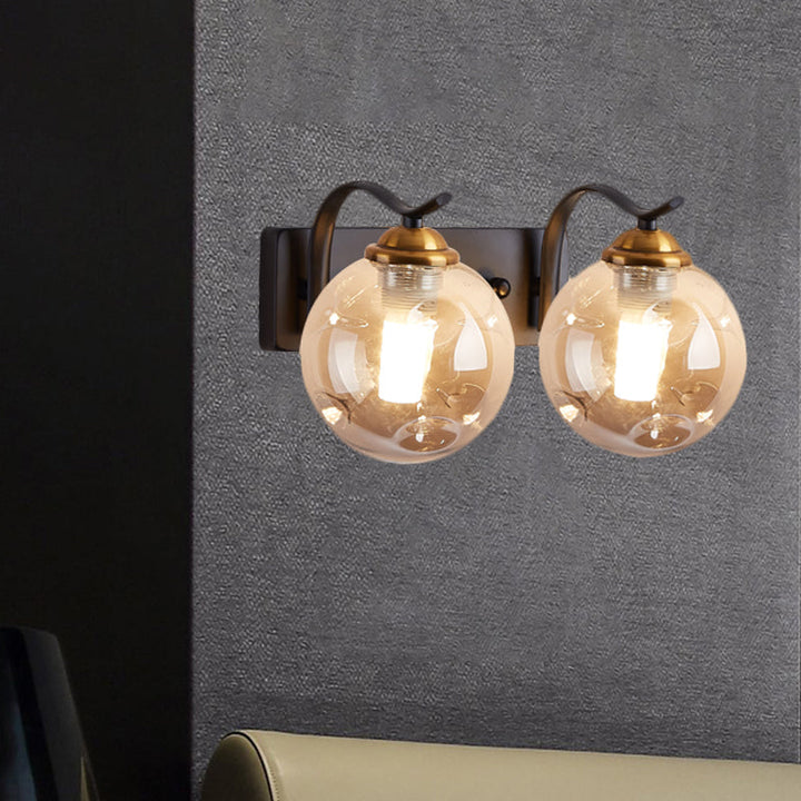 Lisslune | Modernist Bubbly Wall Light Amber/Smoky Grey Glass 1/2-Bulb Salon Wall Mounted Light in Black/Gold