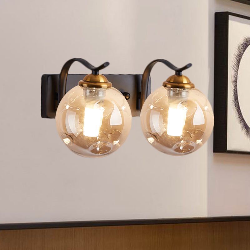Lisslune | Modernist Bubbly Wall Light Amber/Smoky Grey Glass 1/2-Bulb Salon Wall Mounted Light in Black/Gold