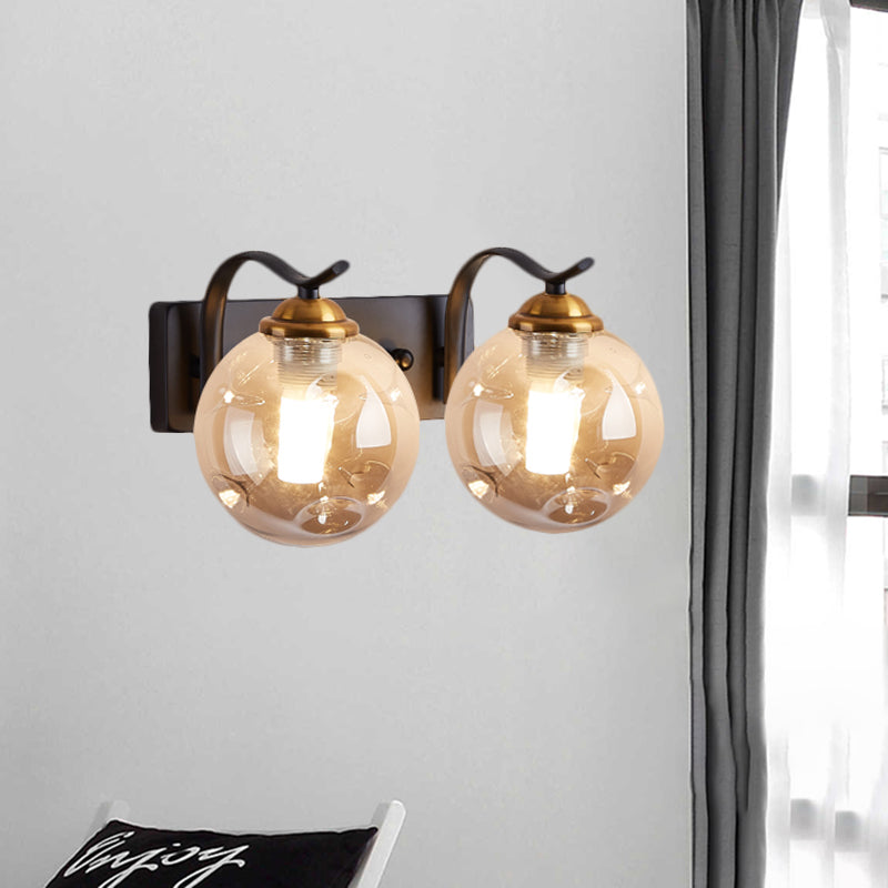 Lisslune | Modernist Bubbly Wall Light Amber/Smoky Grey Glass 1/2-Bulb Salon Wall Mounted Light in Black/Gold