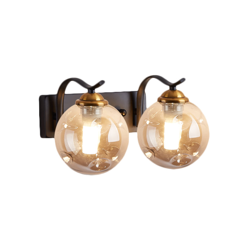 Lisslune | Modernist Bubbly Wall Light Amber/Smoky Grey Glass 1/2-Bulb Salon Wall Mounted Light in Black/Gold