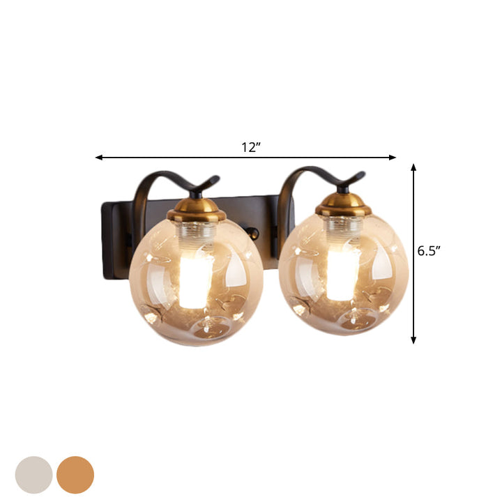 Lisslune | Modernist Bubbly Wall Light Amber/Smoky Grey Glass 1/2-Bulb Salon Wall Mounted Light in Black/Gold