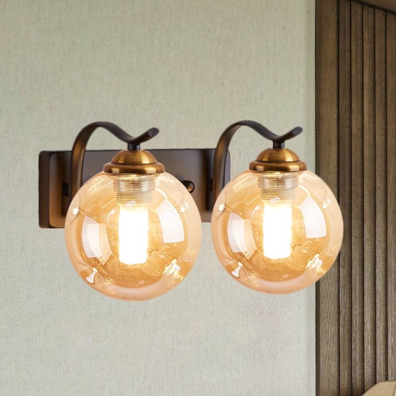 Lisslune | Modernist Bubbly Wall Light Amber/Smoky Grey Glass 1/2-Bulb Salon Wall Mounted Light in Black/Gold