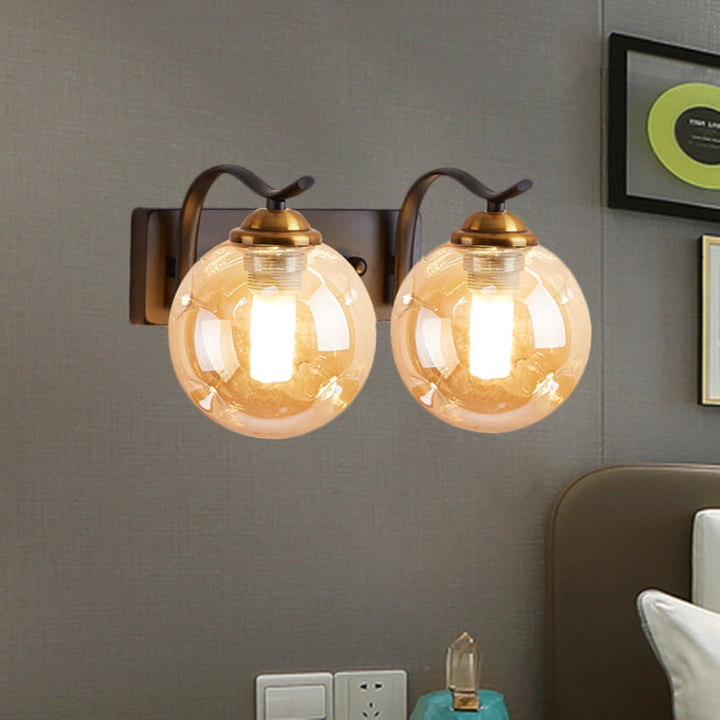 Lisslune | Modernist Bubbly Wall Light Amber/Smoky Grey Glass 1/2-Bulb Salon Wall Mounted Light in Black/Gold