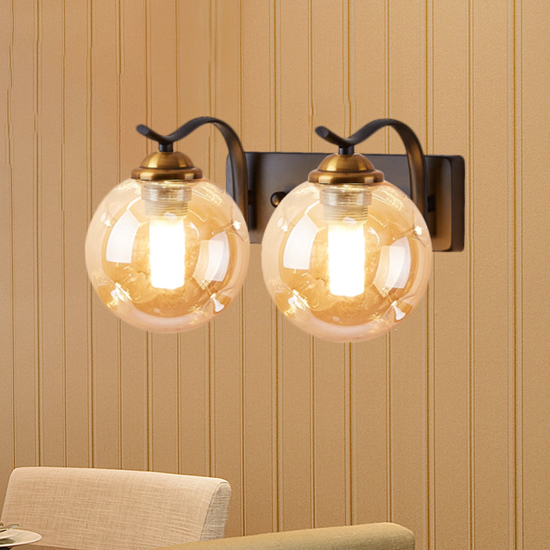 Lisslune | Modernist Bubbly Wall Light Amber/Smoky Grey Glass 1/2-Bulb Salon Wall Mounted Light in Black/Gold